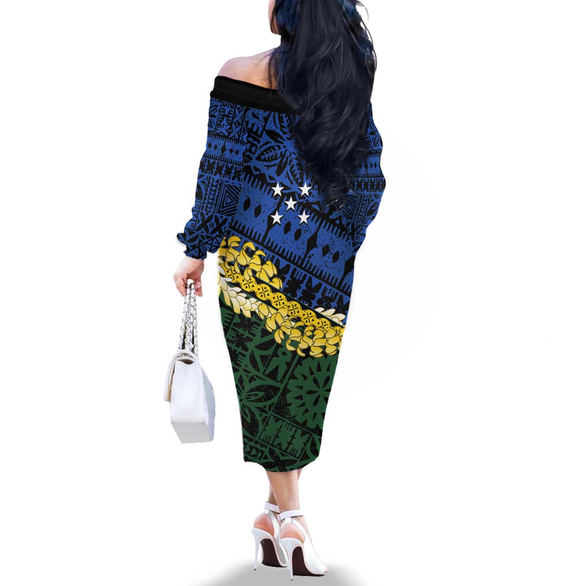 Halo Olaketa Solomon Islands Tapa Pattern Family Matching Off The Shoulder Long Sleeve Dress and Hawaiian Shirt LT14 - Polynesian Pride