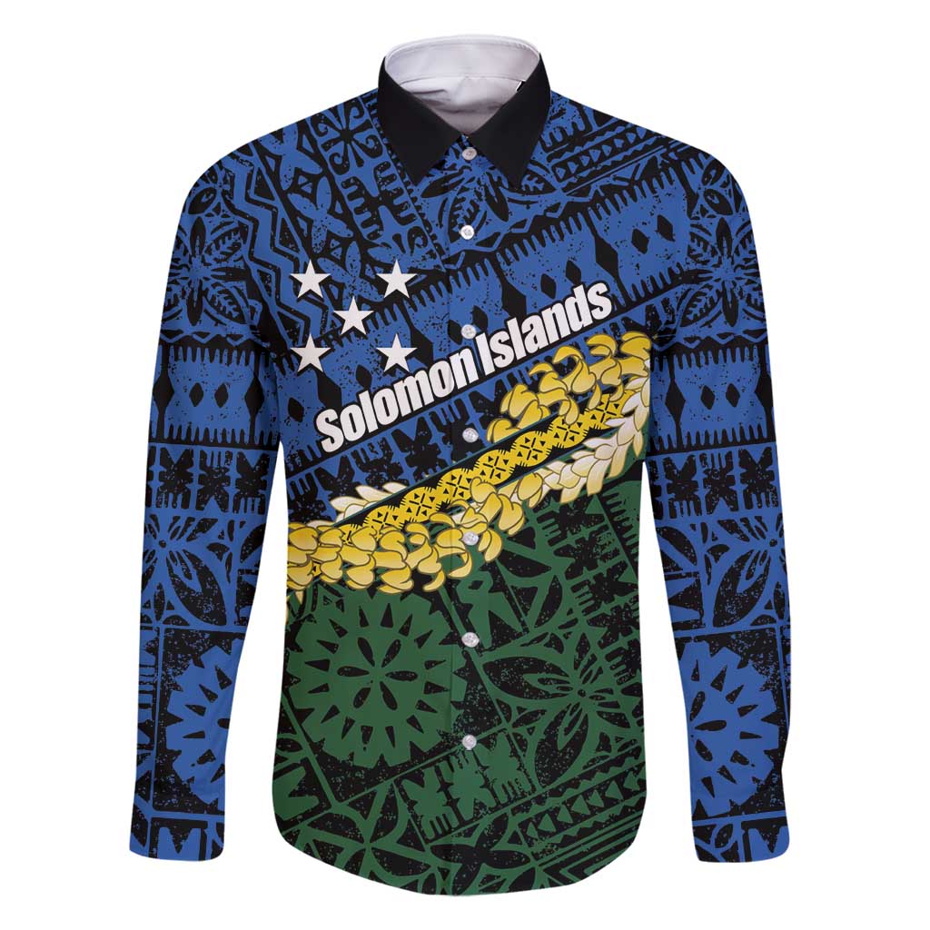 Halo Olaketa Solomon Islands Tapa Pattern Family Matching Tank Maxi Dress and Hawaiian Shirt LT14 Dad's Shirt - Long Sleeve Blue - Polynesian Pride