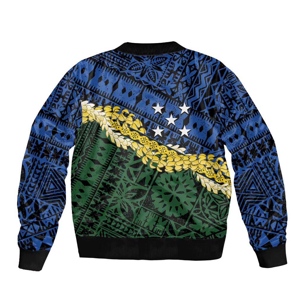 Halo Olaketa Solomon Islands Tapa Pattern Sleeve Zip Bomber Jacket