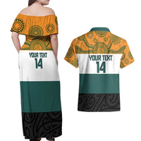 AUNZ Rugby Custom Couples Matching Off Shoulder Maxi Dress and Hawaiian Shirt Australia Kangaroo New Zealand Silver Fern LT14 - Polynesian Pride