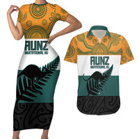 AUNZ Rugby Custom Couples Matching Short Sleeve Bodycon Dress and Hawaiian Shirt Australia Kangaroo New Zealand Silver Fern LT14 Yellow - Polynesian Pride