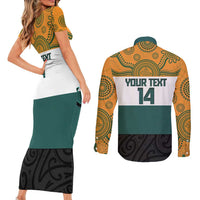 AUNZ Rugby Custom Couples Matching Short Sleeve Bodycon Dress and Long Sleeve Button Shirt Australia Kangaroo New Zealand Silver Fern LT14 - Polynesian Pride