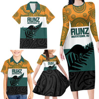 AUNZ Rugby Custom Family Matching Long Sleeve Bodycon Dress and Hawaiian Shirt Australia Kangaroo New Zealand Silver Fern LT14 - Polynesian Pride