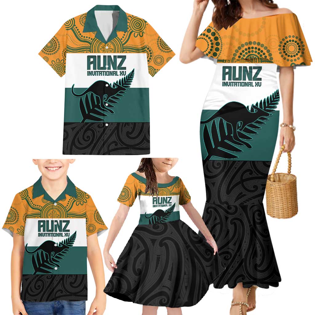 AUNZ Rugby Custom Family Matching Mermaid Dress and Hawaiian Shirt Australia Kangaroo New Zealand Silver Fern LT14 - Polynesian Pride