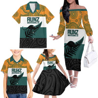 AUNZ Rugby Custom Family Matching Off The Shoulder Long Sleeve Dress and Hawaiian Shirt Australia Kangaroo New Zealand Silver Fern LT14 - Polynesian Pride