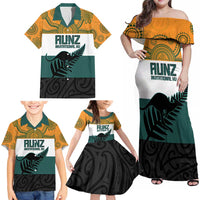 AUNZ Rugby Custom Family Matching Off Shoulder Maxi Dress and Hawaiian Shirt Australia Kangaroo New Zealand Silver Fern LT14 - Polynesian Pride