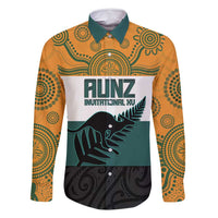 AUNZ Rugby Custom Family Matching Off Shoulder Maxi Dress and Hawaiian Shirt Australia Kangaroo New Zealand Silver Fern LT14 Dad's Shirt - Long Sleeve Yellow - Polynesian Pride