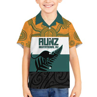 AUNZ Rugby Custom Family Matching Off Shoulder Maxi Dress and Hawaiian Shirt Australia Kangaroo New Zealand Silver Fern LT14 Son's Shirt Yellow - Polynesian Pride