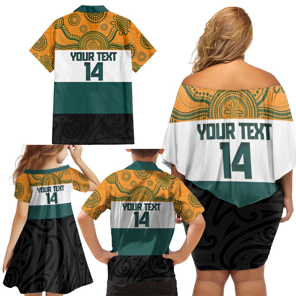 AUNZ Rugby Custom Family Matching Off Shoulder Short Dress and Hawaiian Shirt Australia Kangaroo New Zealand Silver Fern LT14 - Polynesian Pride