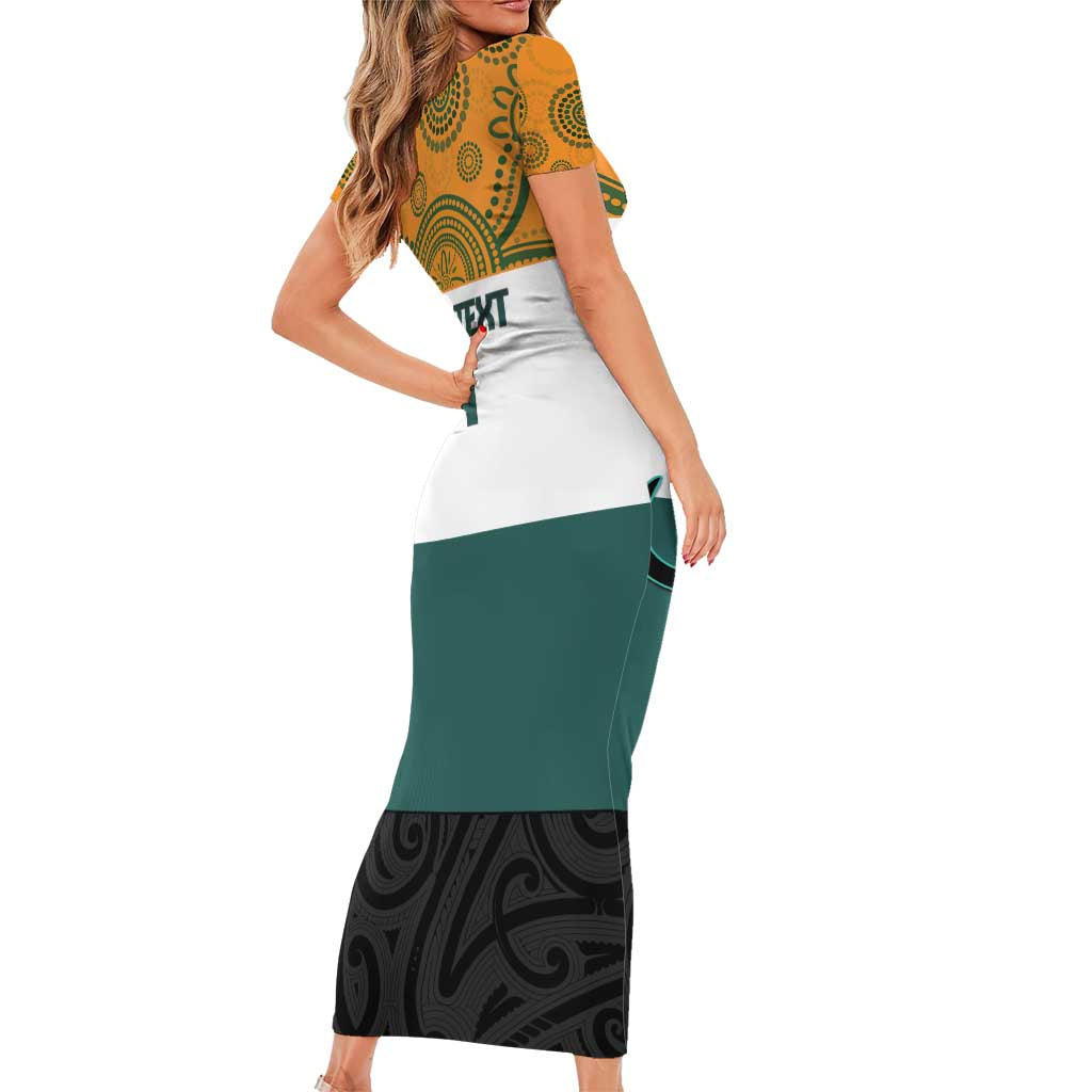 AUNZ Rugby Custom Family Matching Short Sleeve Bodycon Dress and Hawaiian Shirt Australia Kangaroo New Zealand Silver Fern LT14 - Polynesian Pride