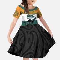 AUNZ Rugby Custom Family Matching Summer Maxi Dress and Hawaiian Shirt Australia Kangaroo New Zealand Silver Fern LT14 Daughter's Dress Yellow - Polynesian Pride