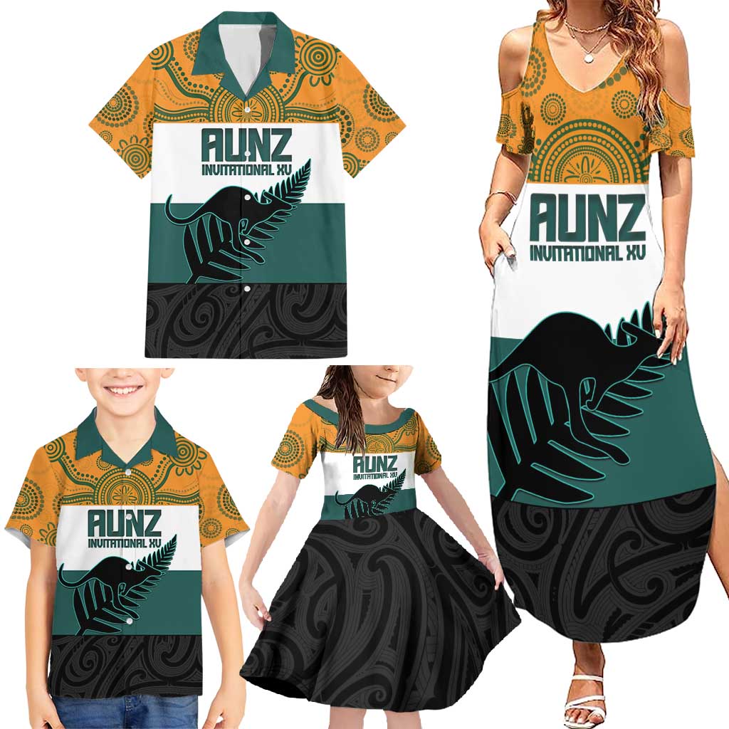 AUNZ Rugby Custom Family Matching Summer Maxi Dress and Hawaiian Shirt Australia Kangaroo New Zealand Silver Fern - Polynesian Pride