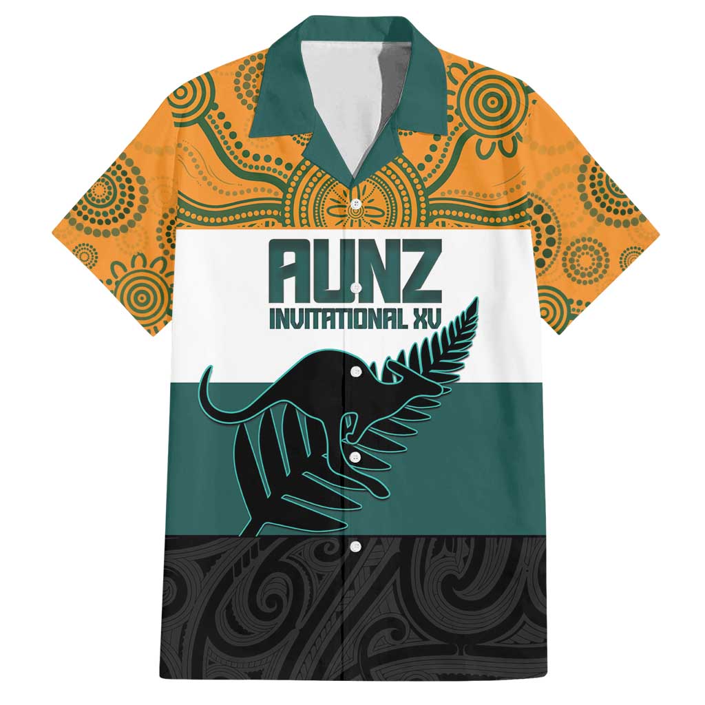 AUNZ Rugby Custom Family Matching Summer Maxi Dress and Hawaiian Shirt Australia Kangaroo New Zealand Silver Fern LT14 Dad's Shirt - Short Sleeve Yellow - Polynesian Pride