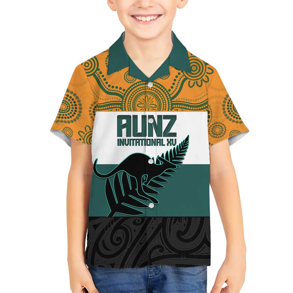 AUNZ Rugby Custom Family Matching Summer Maxi Dress and Hawaiian Shirt Australia Kangaroo New Zealand Silver Fern LT14 Son's Shirt Yellow - Polynesian Pride