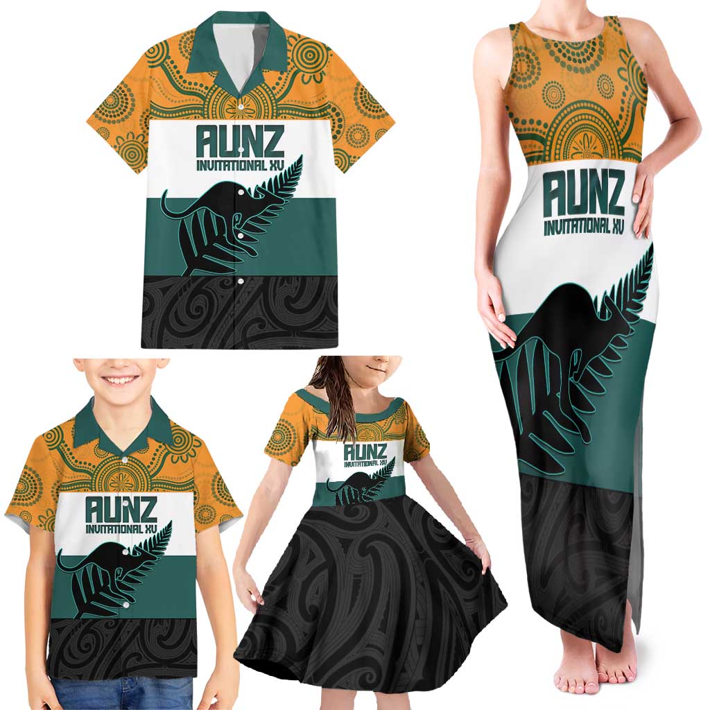 AUNZ Rugby Custom Family Matching Tank Maxi Dress and Hawaiian Shirt Australia Kangaroo New Zealand Silver Fern LT14 - Polynesian Pride