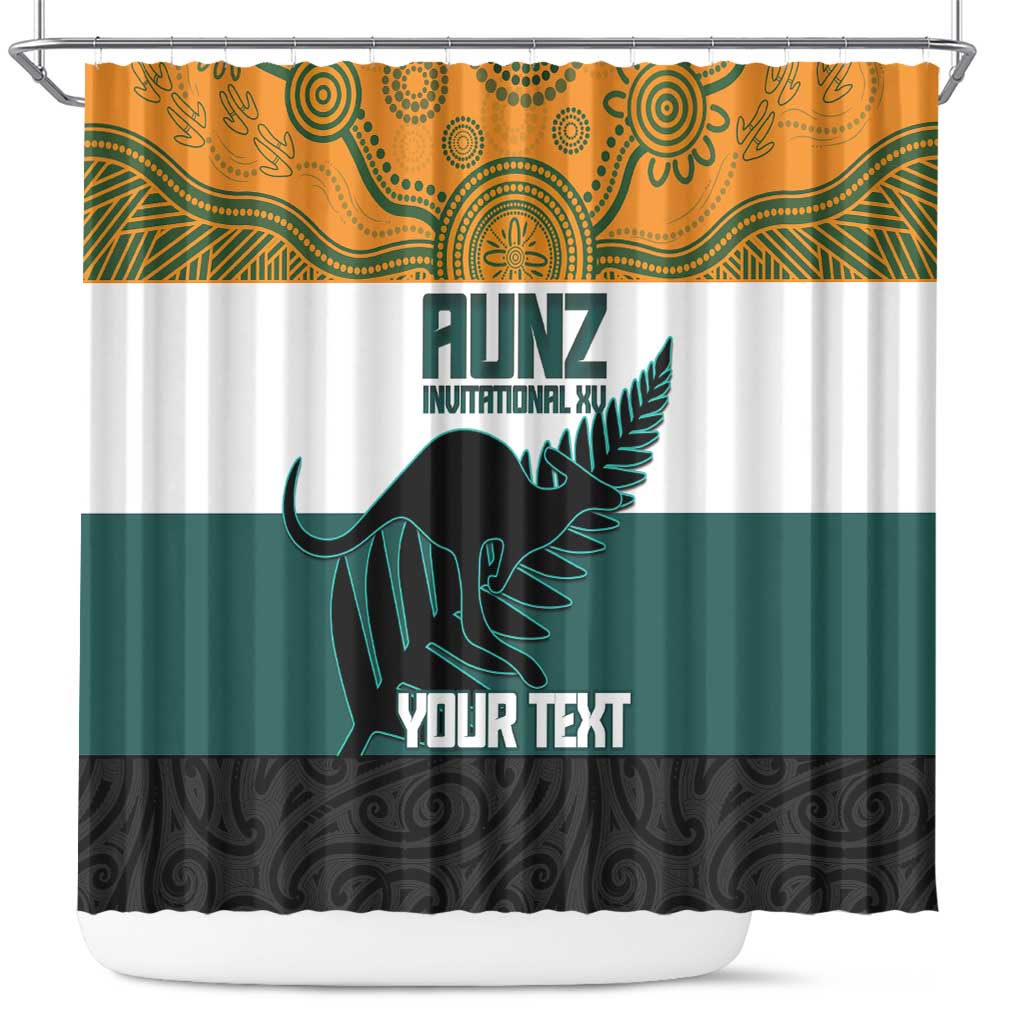 AUNZ Rugby Custom Shower Curtain Australia Kangaroo New Zealand Silver Fern - Polynesian Pride