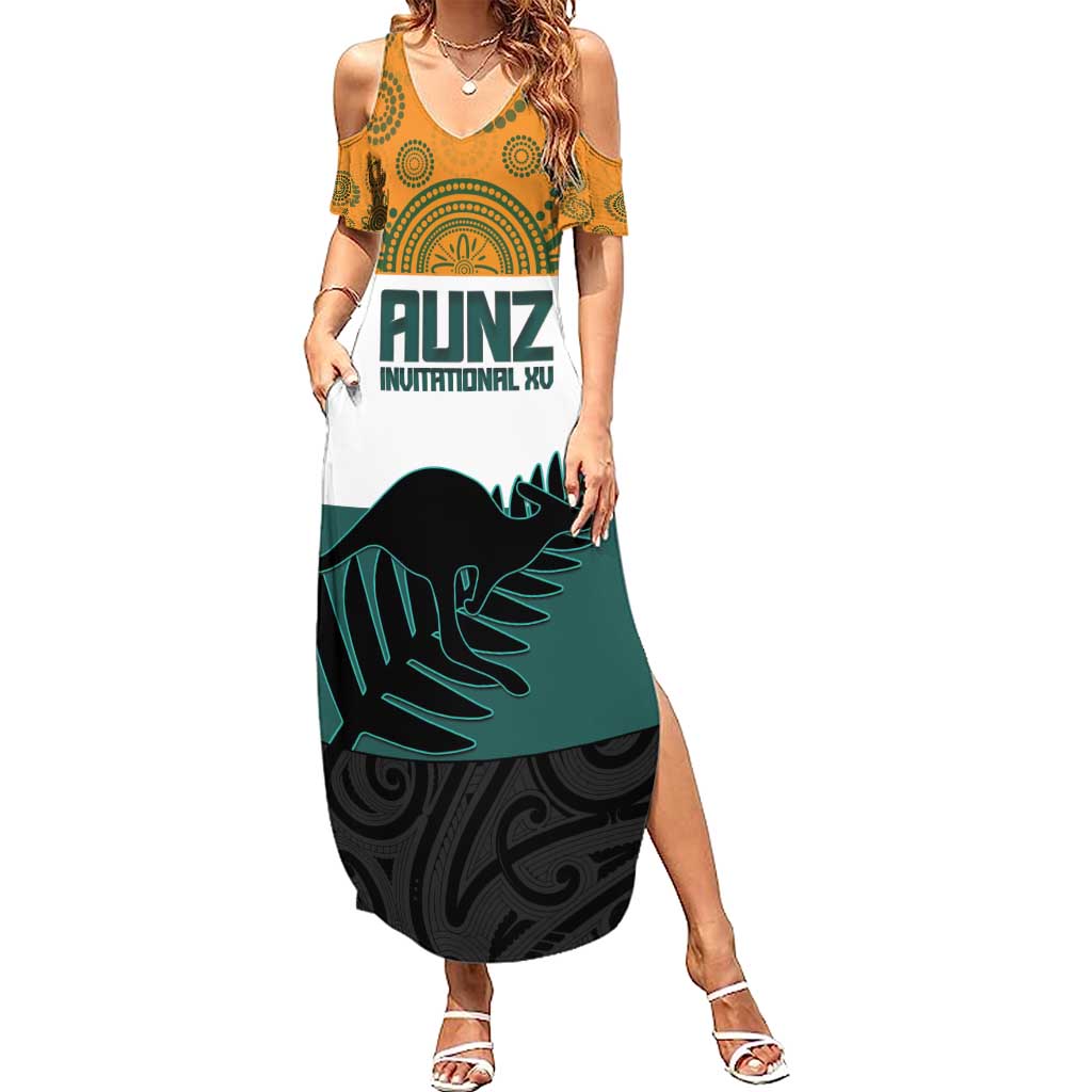 AUNZ Rugby Custom Summer Maxi Dress Australia Kangaroo New Zealand Silver Fern - Polynesian Pride