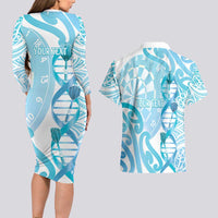 Personalised New Zealand Darts Couples Matching Long Sleeve Bodycon Dress and Hawaiian Shirt Aotearoa Maori Its In My DNA White LT14 - Polynesian Pride