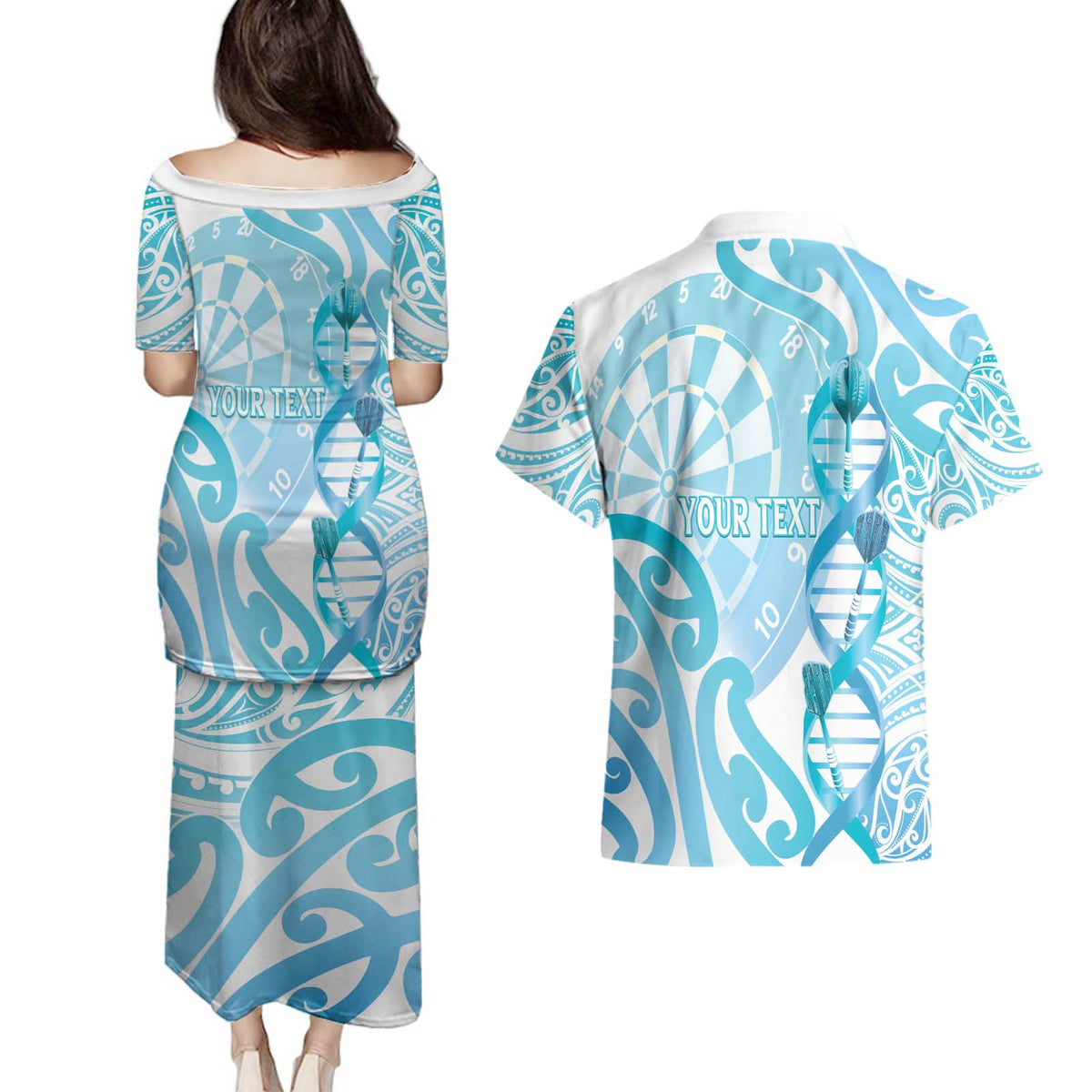 Personalised New Zealand Darts Couples Matching Puletasi and Hawaiian Shirt Aotearoa Maori Its In My DNA White LT14 - Polynesian Pride