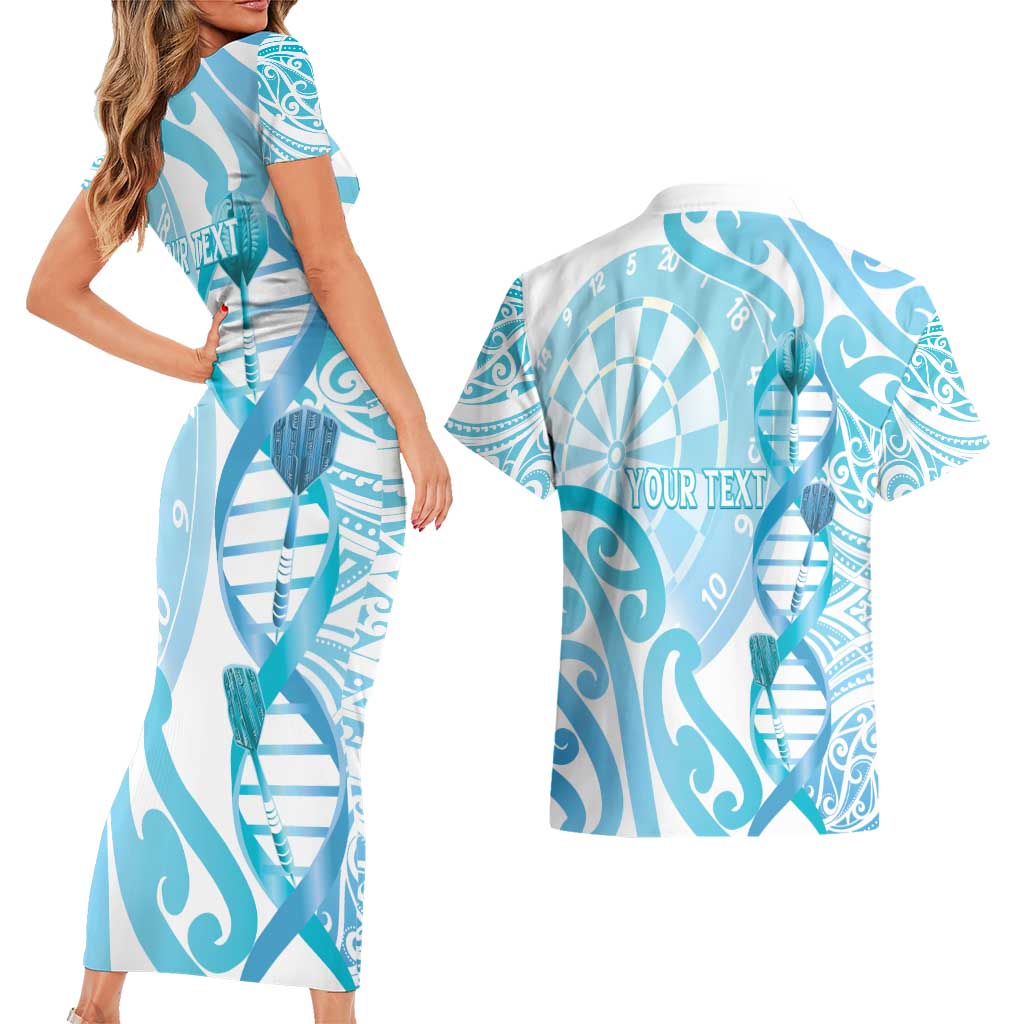 Personalised New Zealand Darts Couples Matching Short Sleeve Bodycon Dress and Hawaiian Shirt Aotearoa Maori Its In My DNA White LT14 - Polynesian Pride