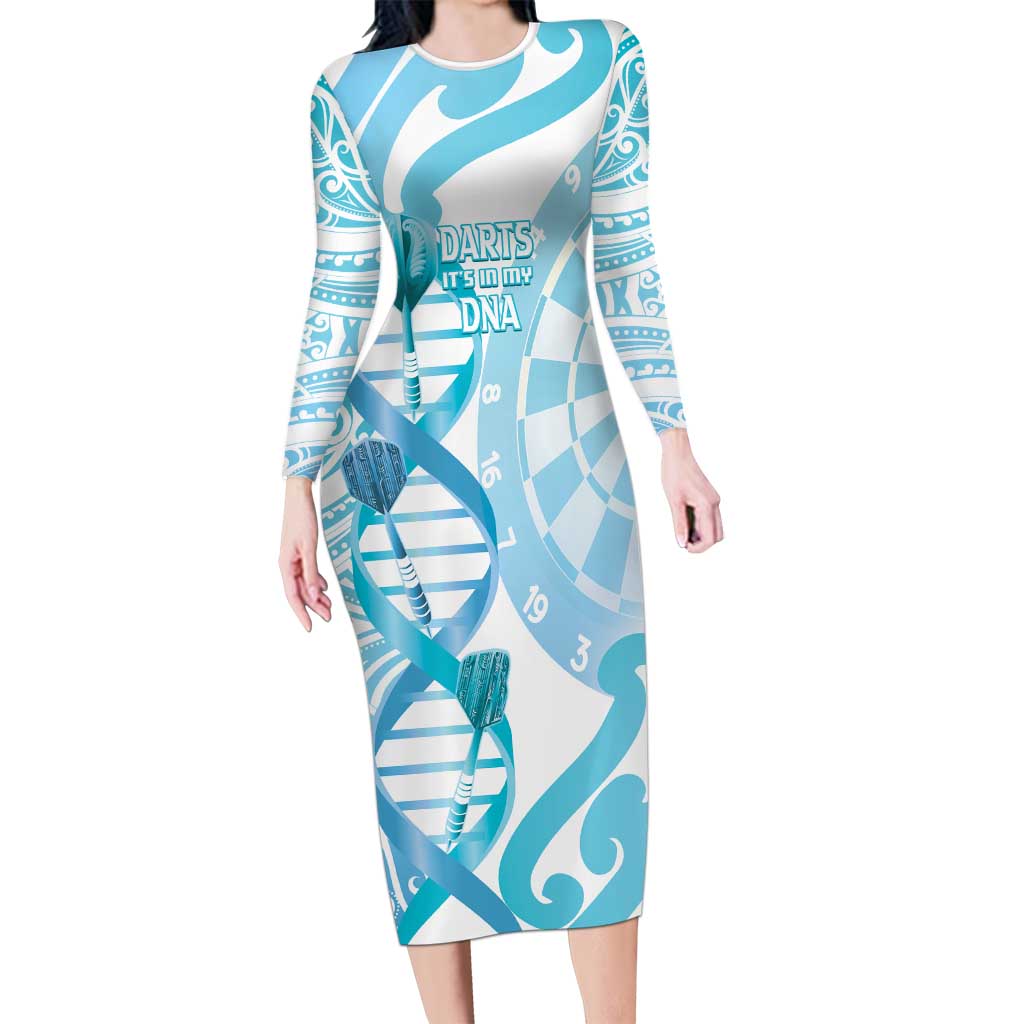 Personalised New Zealand Darts Family Matching Long Sleeve Bodycon Dress and Hawaiian Shirt Aotearoa Maori Its In My DNA White LT14 Mom's Dress White - Polynesian Pride