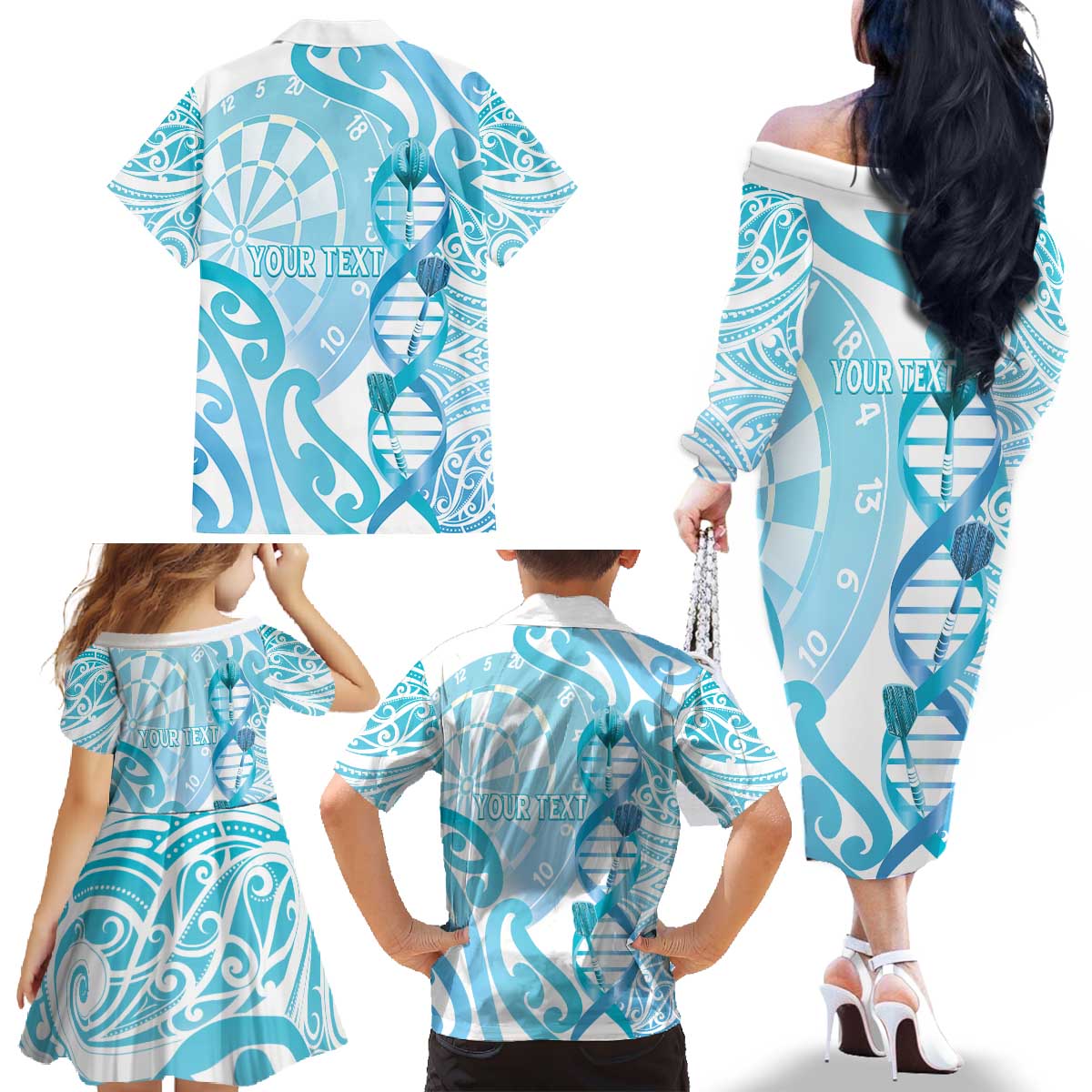Personalised New Zealand Darts Family Matching Off The Shoulder Long Sleeve Dress and Hawaiian Shirt Aotearoa Maori Its In My DNA White LT14 - Polynesian Pride