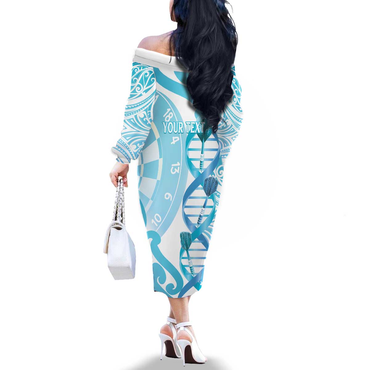 Personalised New Zealand Darts Family Matching Off The Shoulder Long Sleeve Dress and Hawaiian Shirt Aotearoa Maori Its In My DNA White LT14 - Polynesian Pride