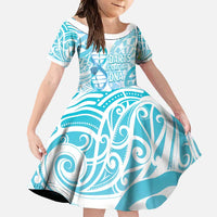 Personalised New Zealand Darts Family Matching Short Sleeve Bodycon Dress and Hawaiian Shirt Aotearoa Maori Its In My DNA White LT14 Daughter's Dress White - Polynesian Pride