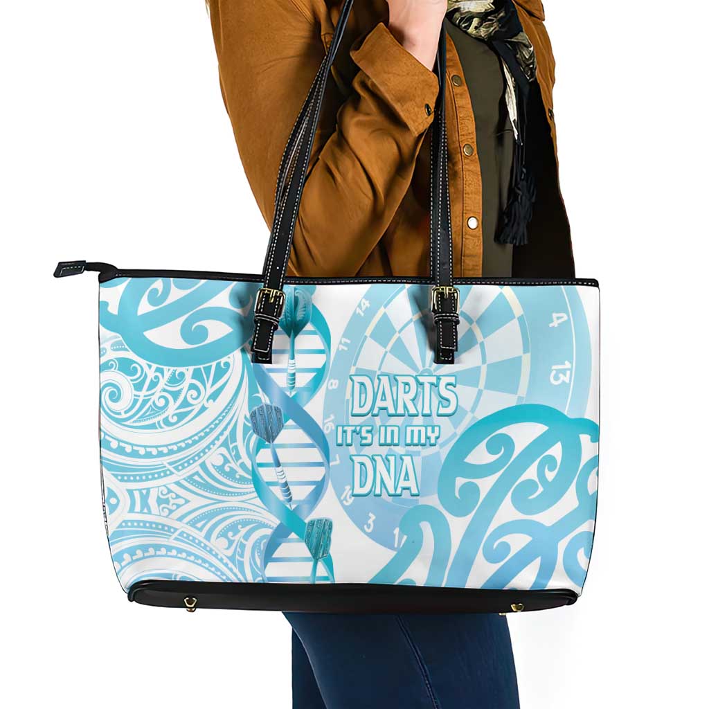 New Zealand Darts Leather Tote Bag Aotearoa Maori Its In My DNA White - Polynesian Pride