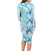Personalised New Zealand Darts Long Sleeve Bodycon Dress Aotearoa Maori Its In My DNA White - Polynesian Pride