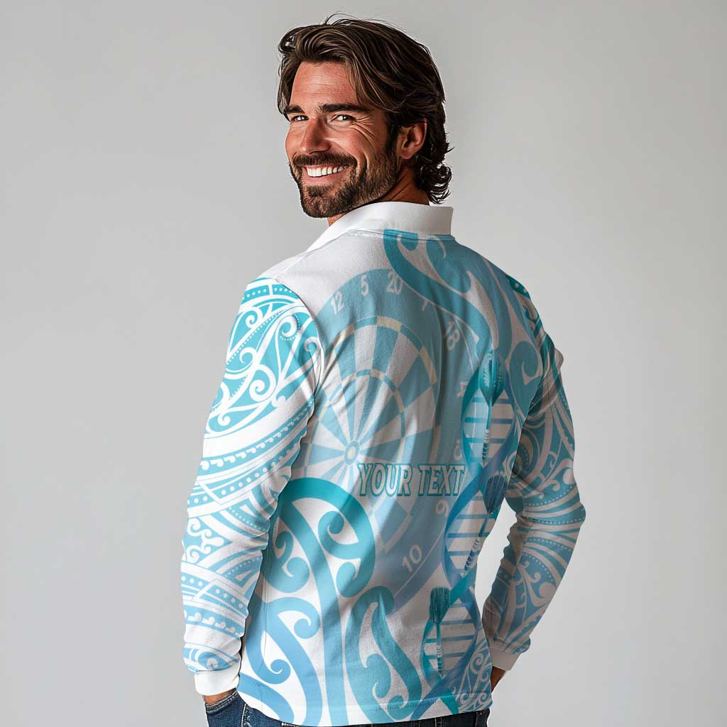 Personalised New Zealand Darts Long Sleeve Polo Shirt Aotearoa Maori Its In My DNA White - Polynesian Pride