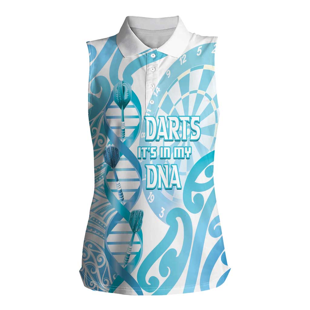 Personalised New Zealand Darts Women Sleeveless Polo Shirt Aotearoa Maori Its In My DNA White - Polynesian Pride