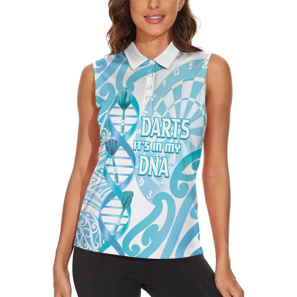 Personalised New Zealand Darts Women Sleeveless Polo Shirt Aotearoa Maori Its In My DNA White LT14 - Polynesian Pride