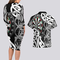 Personalised New Zealand Darts Couples Matching Long Sleeve Bodycon Dress and Hawaiian Shirt Aotearoa Maori Its In My DNA Black LT14 - Polynesian Pride