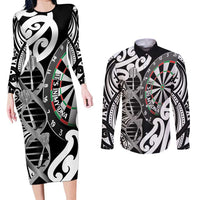 Personalised New Zealand Darts Couples Matching Long Sleeve Bodycon Dress and Long Sleeve Button Shirt Aotearoa Maori Its In My DNA Black LT14 Black - Polynesian Pride