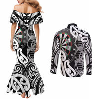 Personalised New Zealand Darts Couples Matching Mermaid Dress and Long Sleeve Button Shirt Aotearoa Maori Its In My DNA Black LT14 - Polynesian Pride