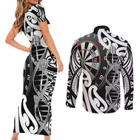 Personalised New Zealand Darts Couples Matching Short Sleeve Bodycon Dress and Long Sleeve Button Shirt Aotearoa Maori Its In My DNA Black LT14 - Polynesian Pride