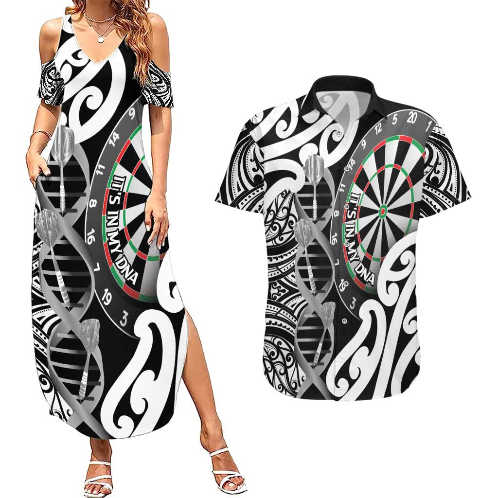 Personalised New Zealand Darts Couples Matching Summer Maxi Dress and Hawaiian Shirt Aotearoa Maori Its In My DNA Black LT14 Black - Polynesian Pride