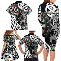 Personalised New Zealand Darts Family Matching Long Sleeve Bodycon Dress and Hawaiian Shirt Aotearoa Maori Its In My DNA Black LT14 - Polynesian Pride