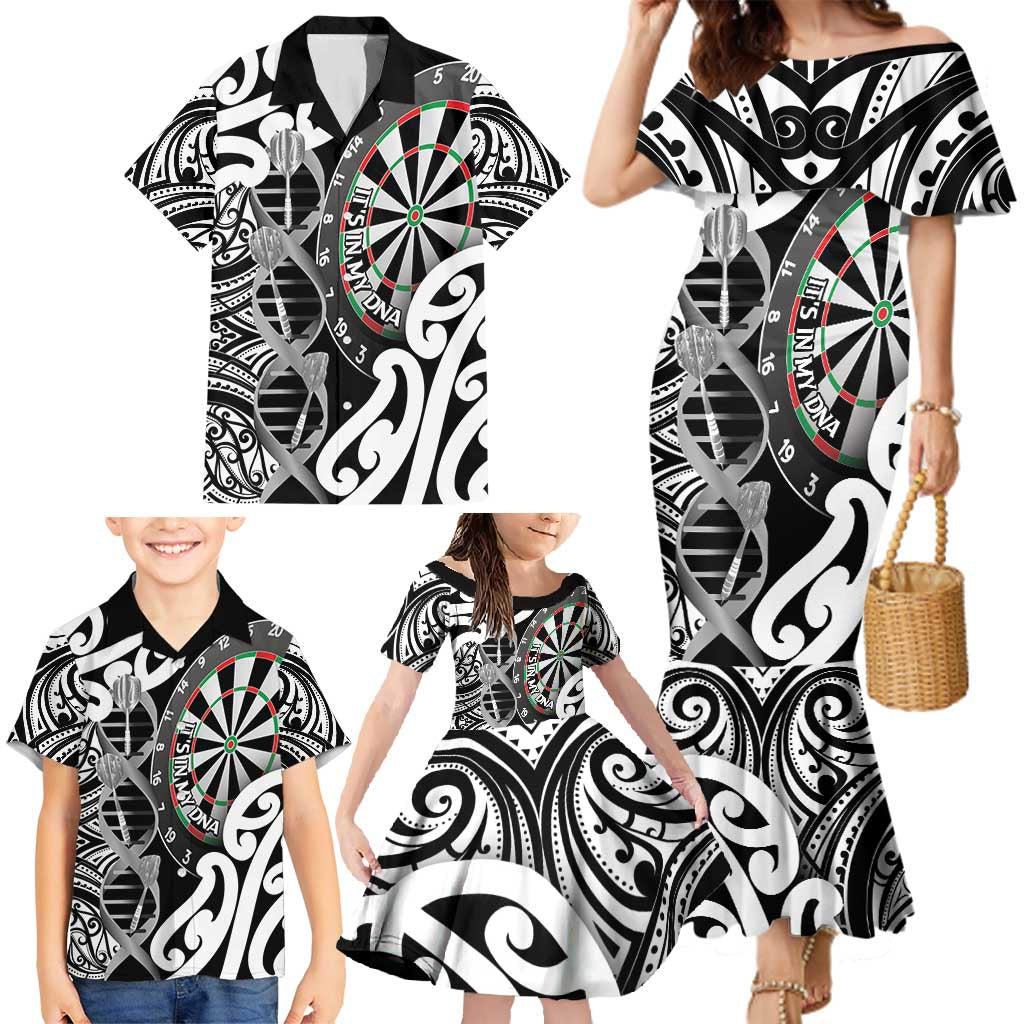 Personalised New Zealand Darts Family Matching Mermaid Dress and Hawaiian Shirt Aotearoa Maori Its In My DNA Black LT14 - Polynesian Pride