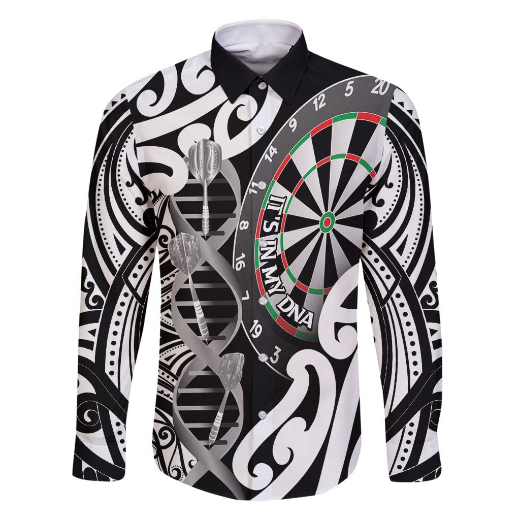 Personalised New Zealand Darts Family Matching Mermaid Dress and Hawaiian Shirt Aotearoa Maori Its In My DNA Black LT14 Dad's Shirt - Long Sleeve Black - Polynesian Pride