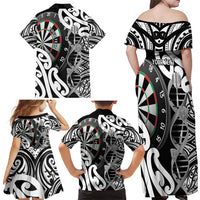 Personalised New Zealand Darts Family Matching Off Shoulder Maxi Dress and Hawaiian Shirt Aotearoa Maori Its In My DNA Black LT14 - Polynesian Pride