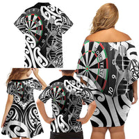 Personalised New Zealand Darts Family Matching Off Shoulder Short Dress and Hawaiian Shirt Aotearoa Maori Its In My DNA Black LT14 - Polynesian Pride