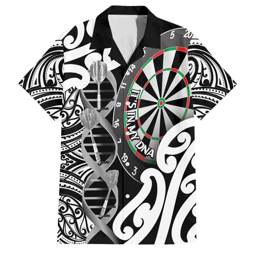 Personalised New Zealand Darts Family Matching Off Shoulder Short Dress and Hawaiian Shirt Aotearoa Maori Its In My DNA Black LT14 Dad's Shirt - Short Sleeve Black - Polynesian Pride