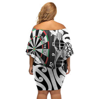 Personalised New Zealand Darts Family Matching Off Shoulder Short Dress and Hawaiian Shirt Aotearoa Maori Its In My DNA Black LT14 - Polynesian Pride