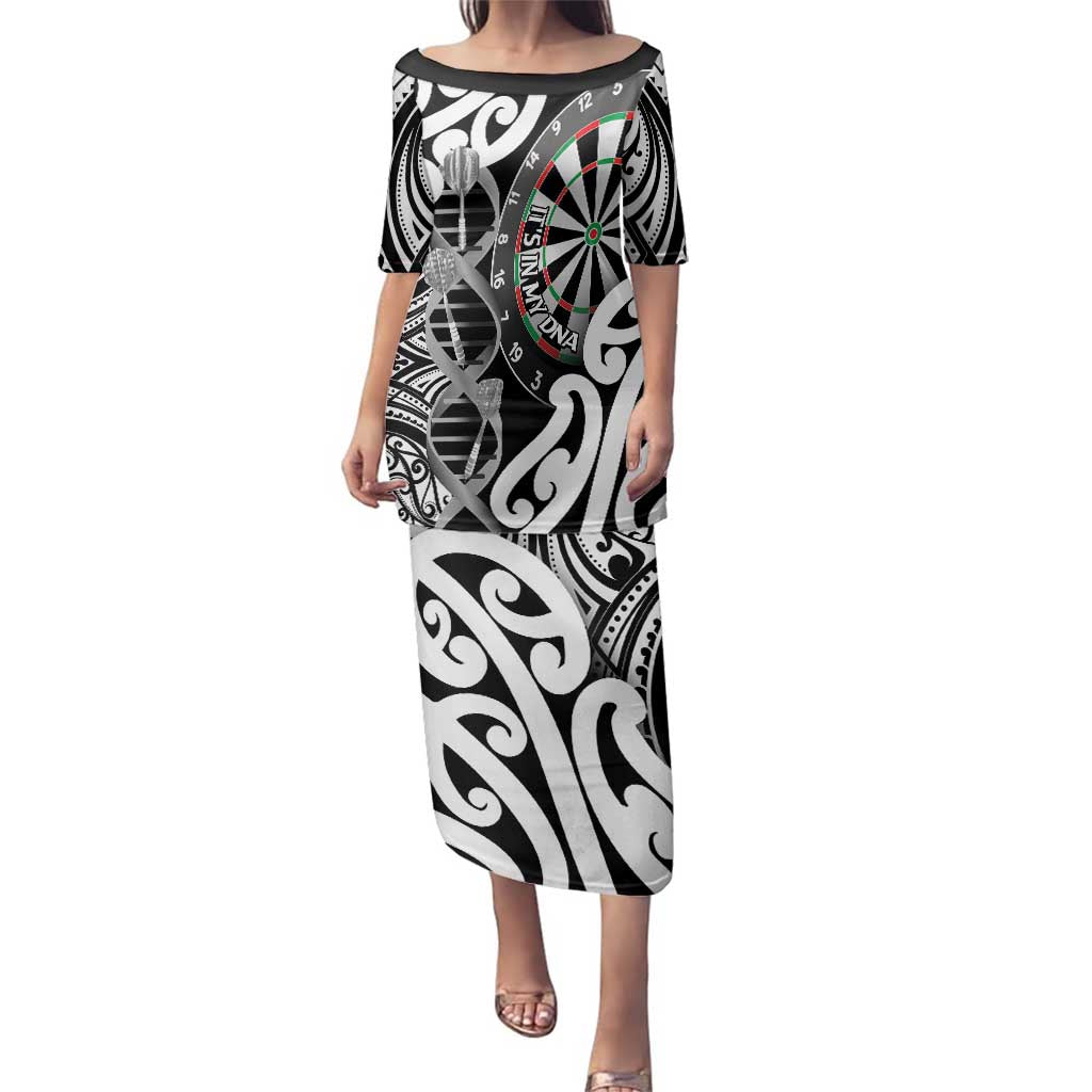 Personalised New Zealand Darts Family Matching Puletasi and Hawaiian Shirt Aotearoa Maori Its In My DNA Black - Polynesian Pride