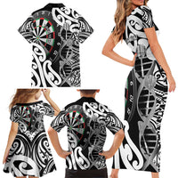 Personalised New Zealand Darts Family Matching Short Sleeve Bodycon Dress and Hawaiian Shirt Aotearoa Maori Its In My DNA Black LT14 - Polynesian Pride