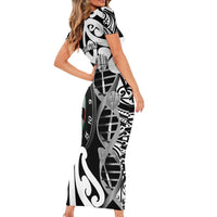 Personalised New Zealand Darts Family Matching Short Sleeve Bodycon Dress and Hawaiian Shirt Aotearoa Maori Its In My DNA Black LT14 - Polynesian Pride