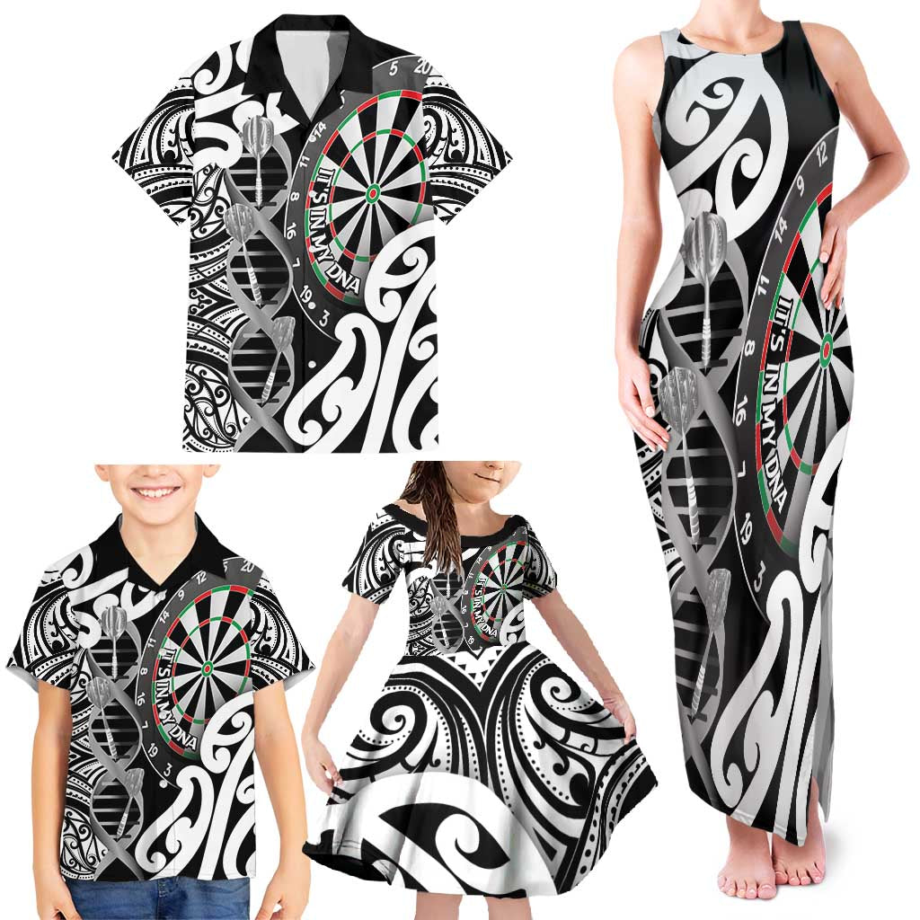 Personalised New Zealand Darts Family Matching Tank Maxi Dress and Hawaiian Shirt Aotearoa Maori Its In My DNA Black LT14 - Polynesian Pride