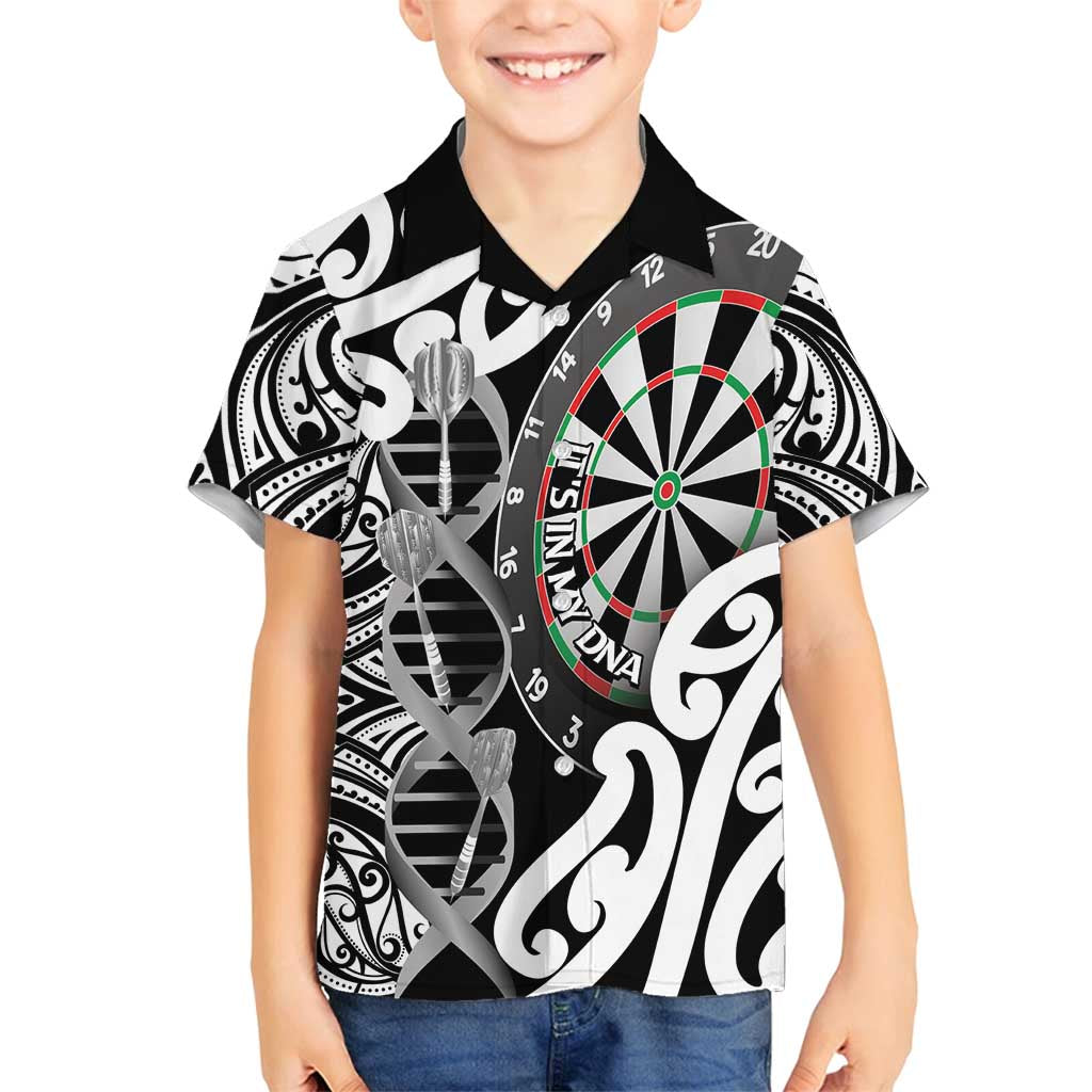 Personalised New Zealand Darts Family Matching Tank Maxi Dress and Hawaiian Shirt Aotearoa Maori Its In My DNA Black LT14 Son's Shirt Black - Polynesian Pride
